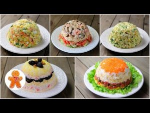 Пять Праздничных Салатов из Рыбы и Морепродуктов